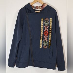 MAOS Navy Embroidered Asymmetrical Hoodie
